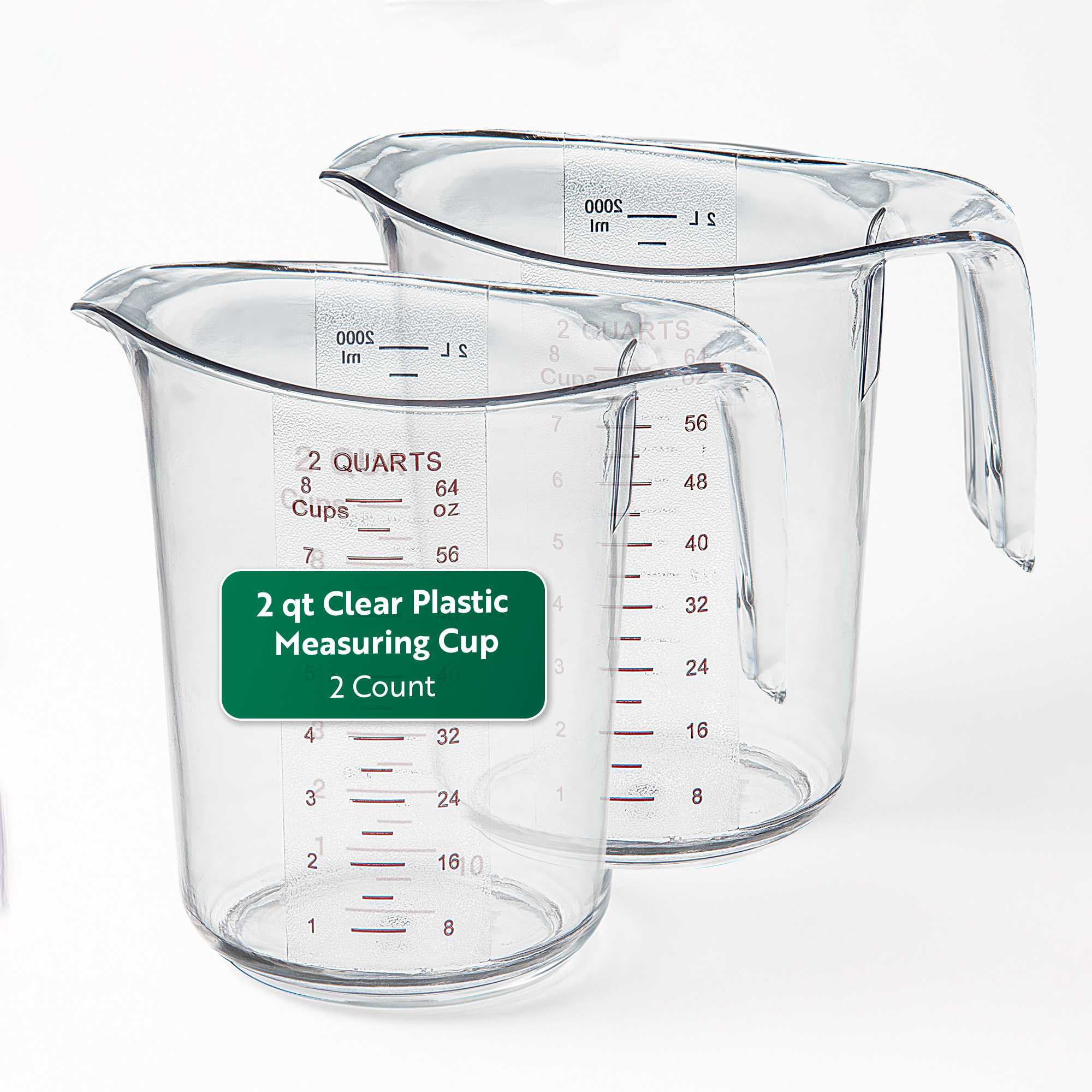 Chef 101 2 qt Clear Plastic Measuring Cup - 7 3/4" x 6" x 7 1/2" - 2 count box