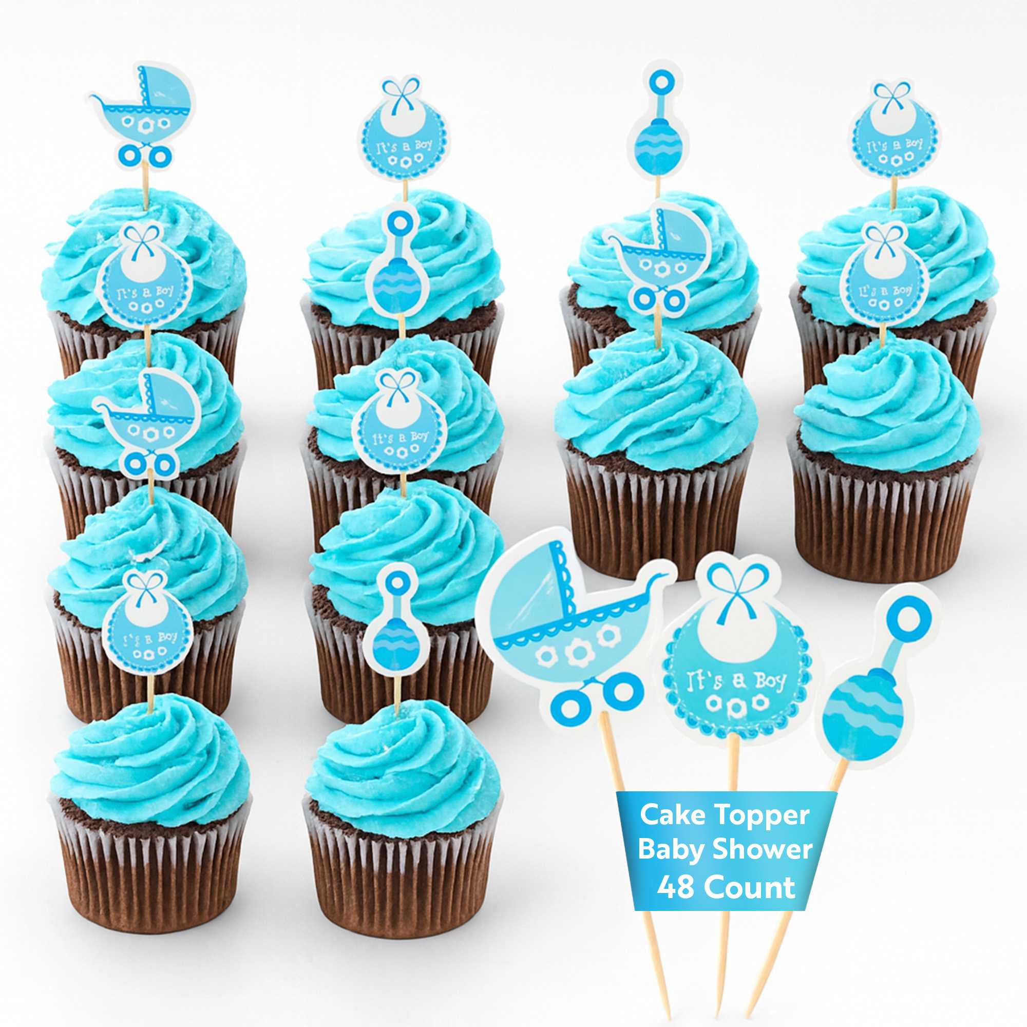 Top Cake Blue Paper Baby Shower Cake Topper - Boy - 3 1/2" x 1 1/2" - 48 pieces