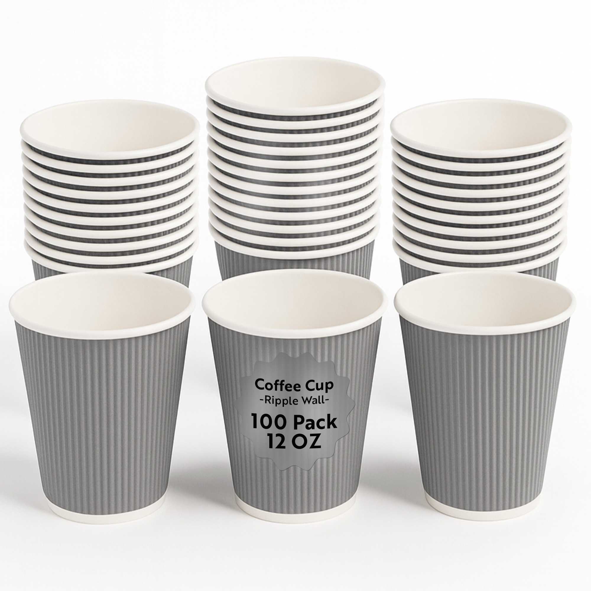 12 oz Gray Paper Coffee Cup - Ripple Wall - 3 1/2" x 3 1/2" x 4 1/4" - 100 count box