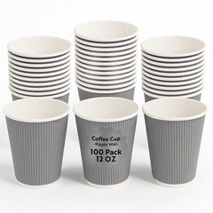 12 oz Gray Paper Coffee Cup - Ripple Wall - 3 1/2