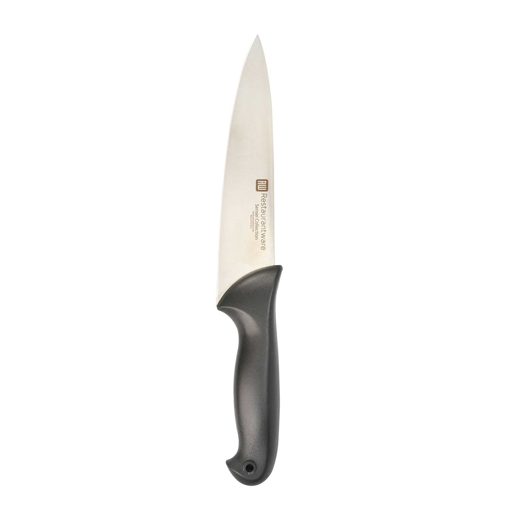 Sensei 1 German Steel 8" Chef's Knife and 1 Bar Lux Black Plastic Cutting Board - 6" x 9 3/4"