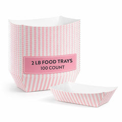 Bio Tek 2 lb Pink and White Stripe Paper #200 Food Tray / Boat - 6 1/2