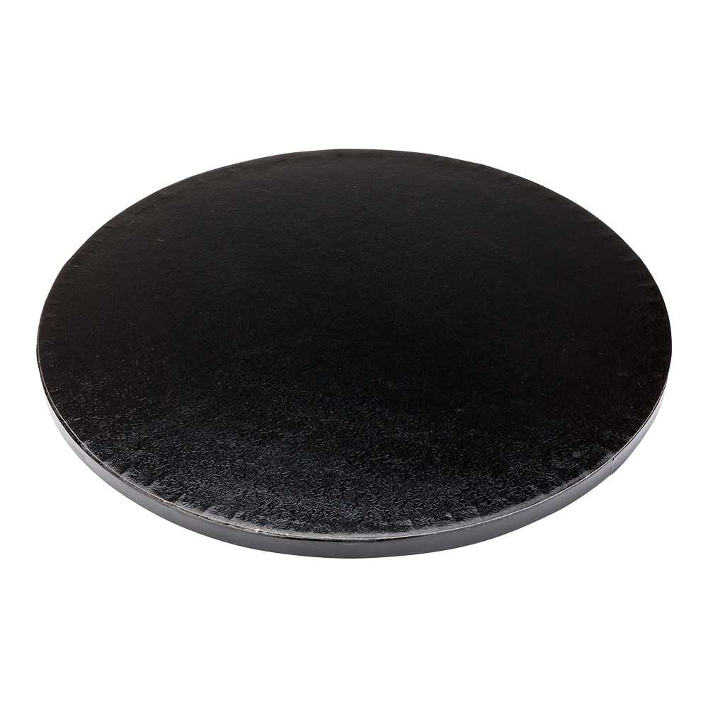 Pastry Tek Round Black Cardboard Cake Drum Board - Covered Edge - 12" x 12" x 1/2" - 12 count box
