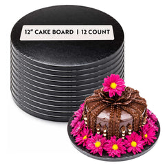 Pastry Tek Round Black Cardboard Cake Drum Board - Covered Edge - 12