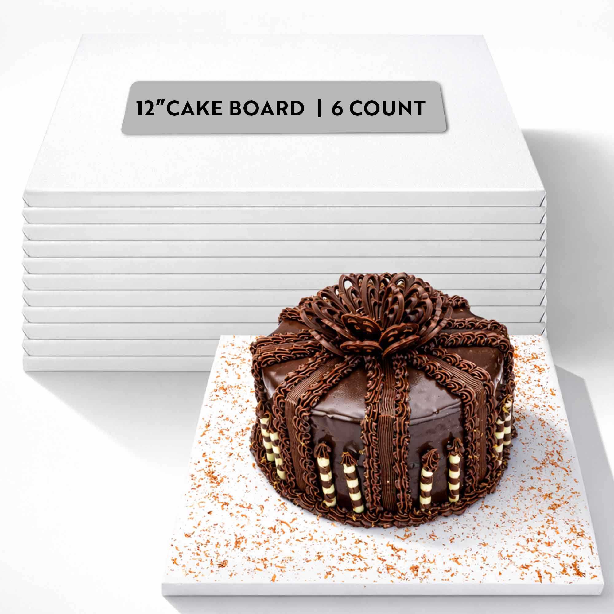 Pastry Tek Square White Cardboard Cake Drum Board - Covered Edge - 12" x 12" x 1/2" - 6 count box