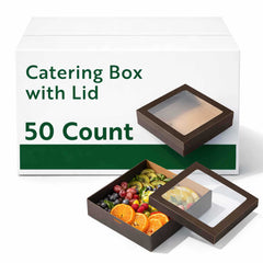 Cater Tek Square Black Paper Catering Box - with Window Lid - 9