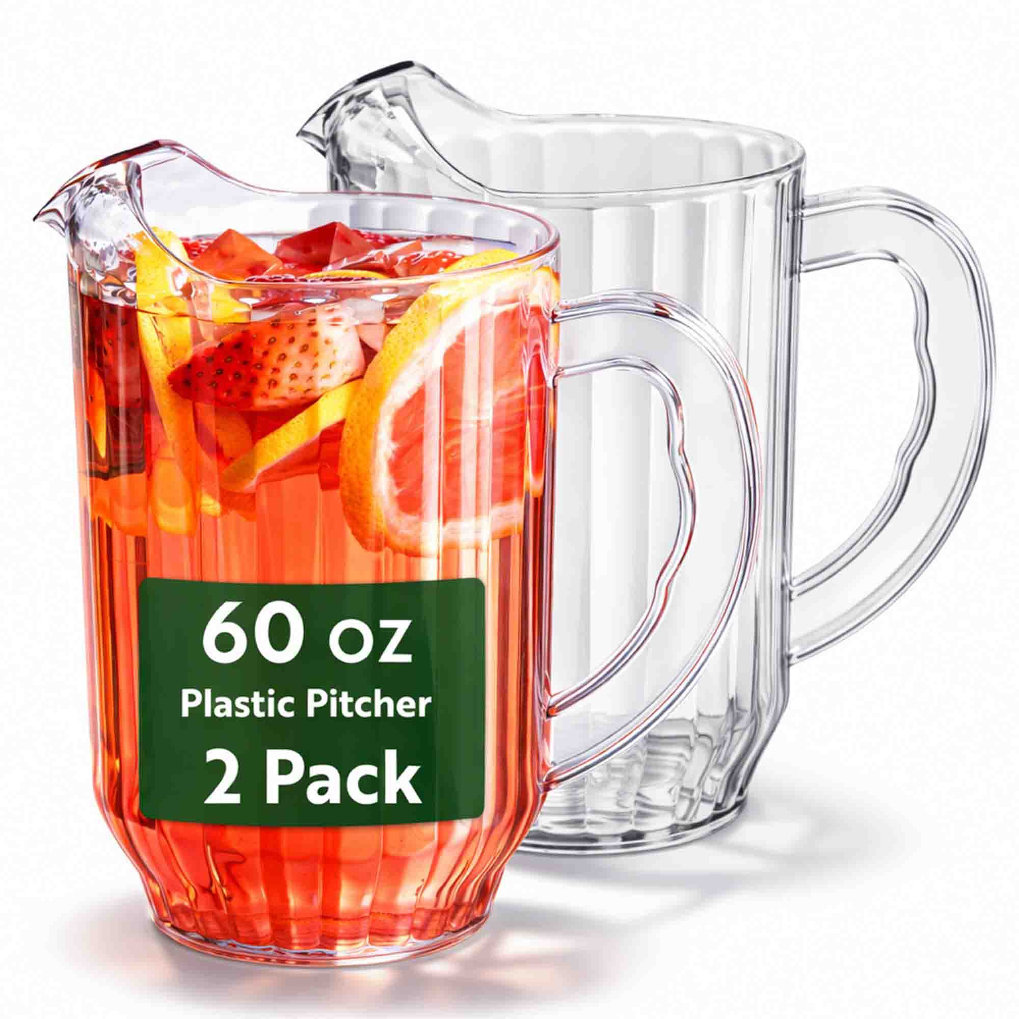 Chef 101 60 oz Clear Plastic Water Pitcher - 5" x 5" x 7 3/4" - 2 count box