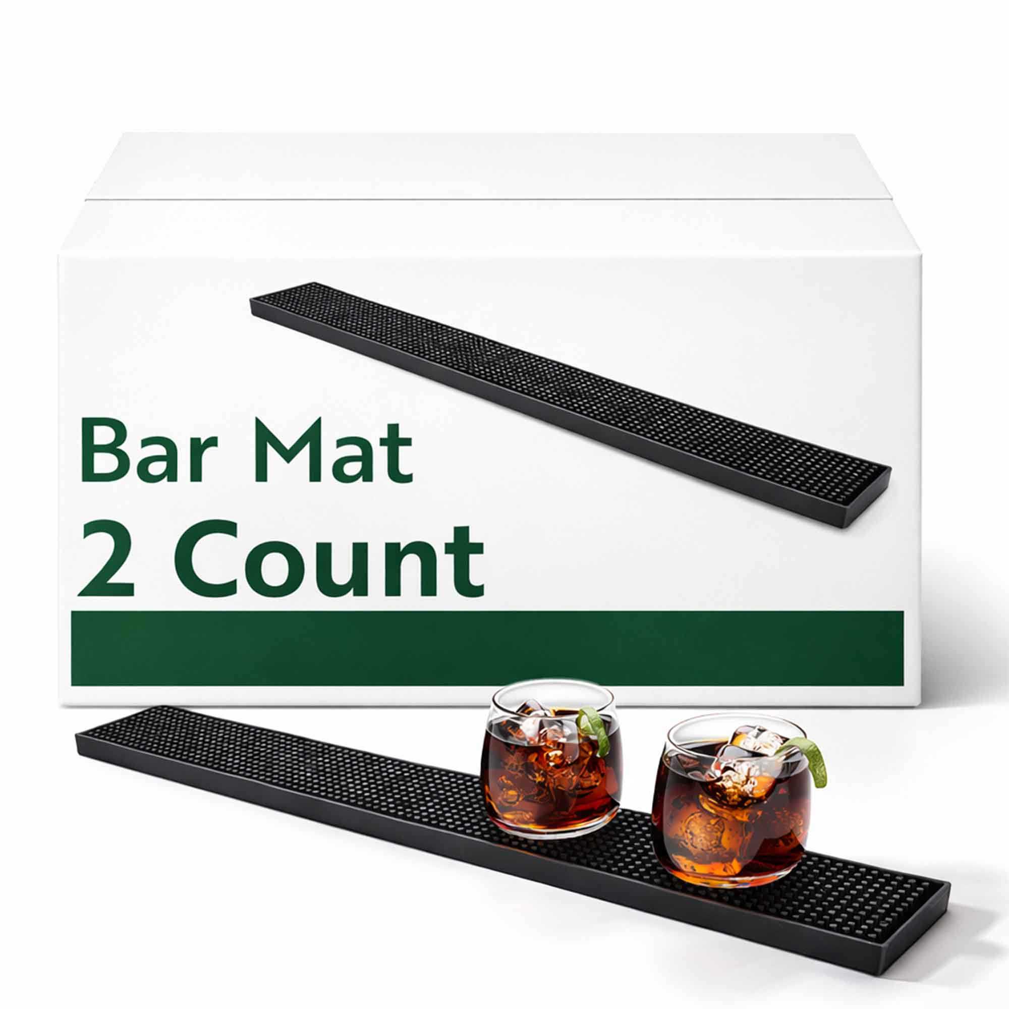 Bar Lux Black Rubber Bar Mat - Non-Slip - 23 1/2" x 3" x 1/2" - 2 count box