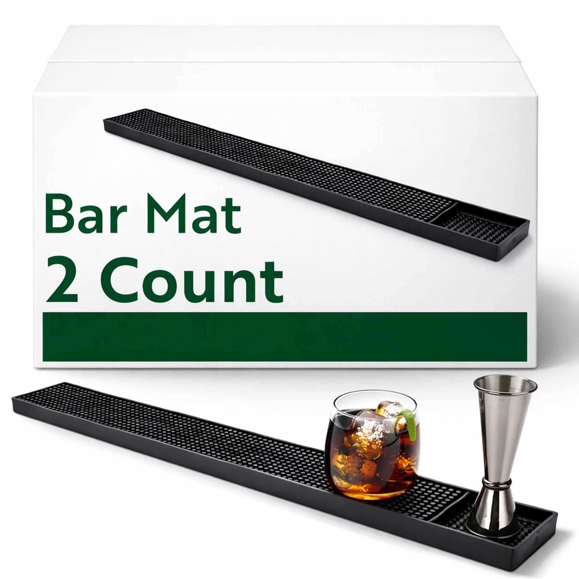 Bar Lux Black Rubber Bar Mat - No Spill, Drink Compartment - 23 3/4" x 3" x 3/4" - 2 count box
