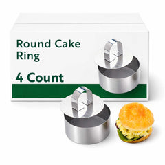 Pastry Tek Stainless Steel Round Pastry Ring Mold - with Press 3 x 1.6 inch - 4 count box