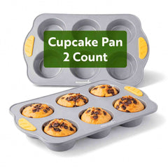 Pastry Tek Gray Silicone Muffin / Cupcake Pan - 6 Compartments, Non-Stick, with Handles - 11 1/2
