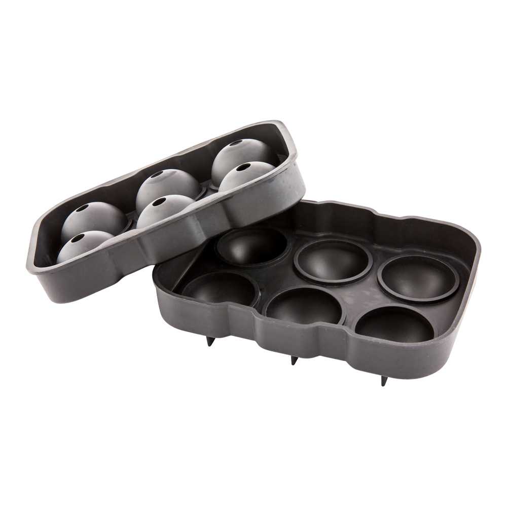 Bar Lux 2-Piece Black Silicone Ice Mold Set - 2" Sphere, 2" Cube, 6 Compartments - 1 count box