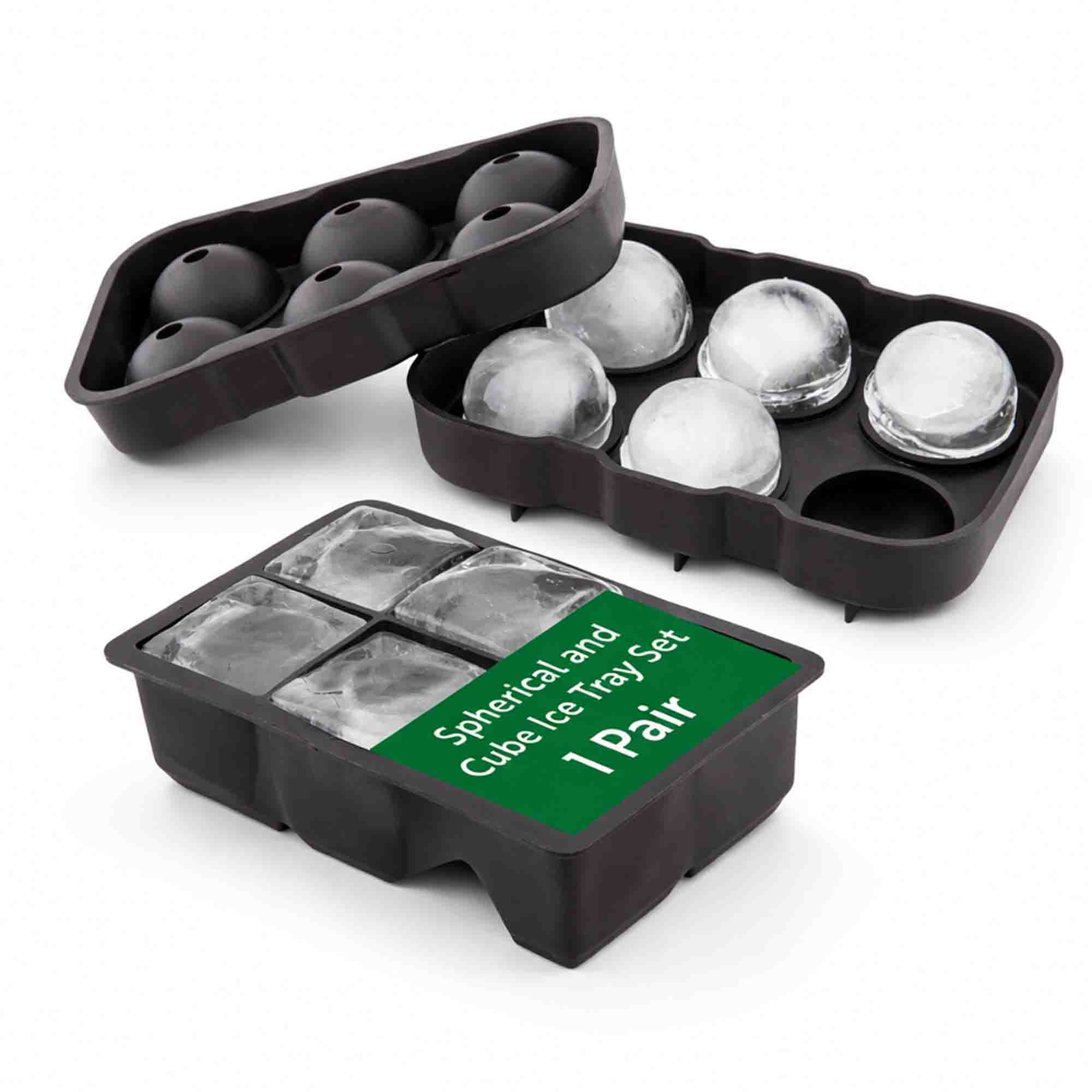 Bar Lux 2-Piece Black Silicone Ice Mold Set - 2" Sphere, 2" Cube, 6 Compartments - 1 count box