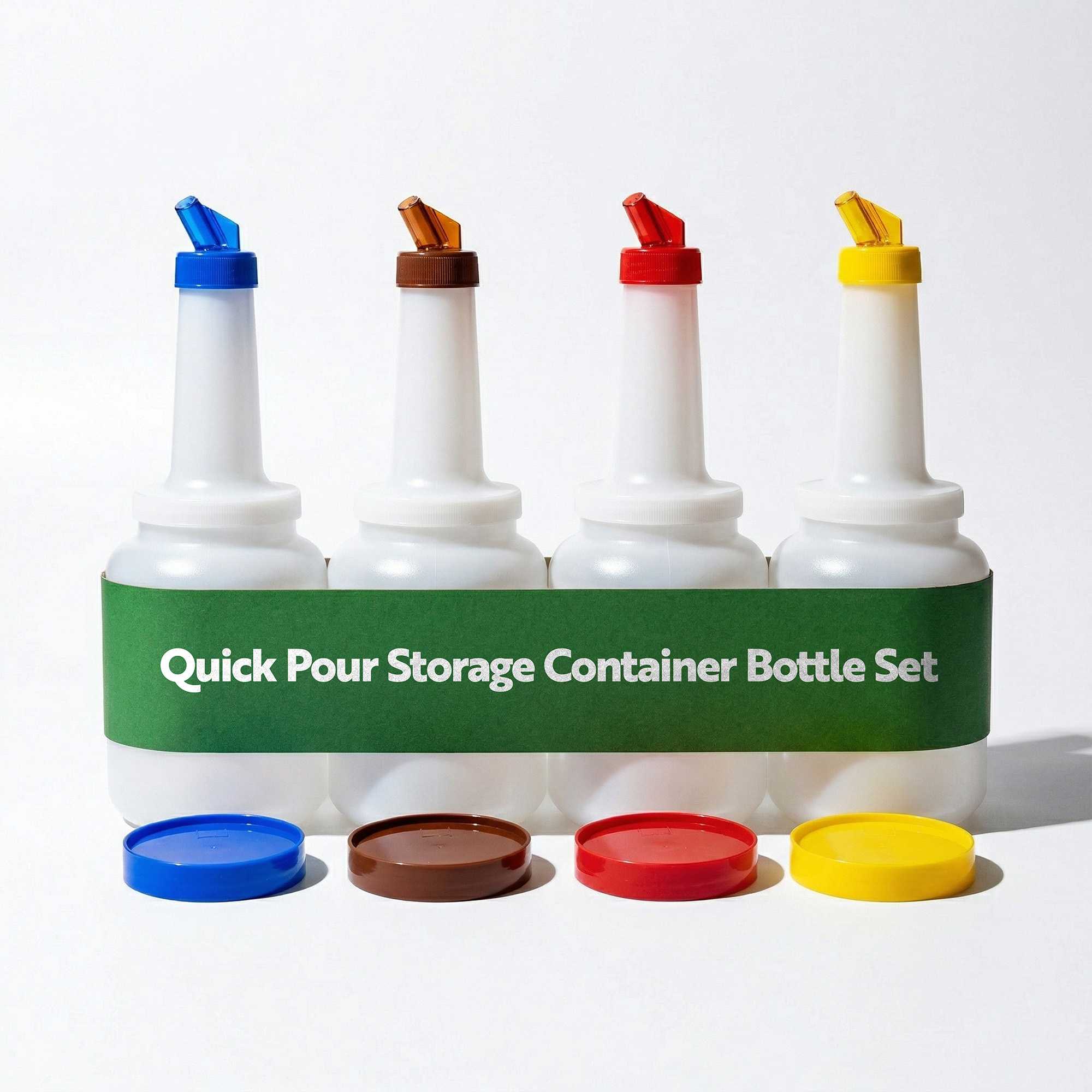Bar Lux 4-Piece 2 qt Plastic Quick Pour Storage Container Bottle Set - with Spouts and Lids - 4 3/4" x 4 3/4" x 13 3/4" - 1 count box