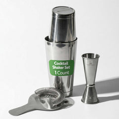 Bar Lux 4-Piece Stainless Steel Boston Cocktail Shaker Set - Weighted Tins, Strainer, Jigger - 1 count box