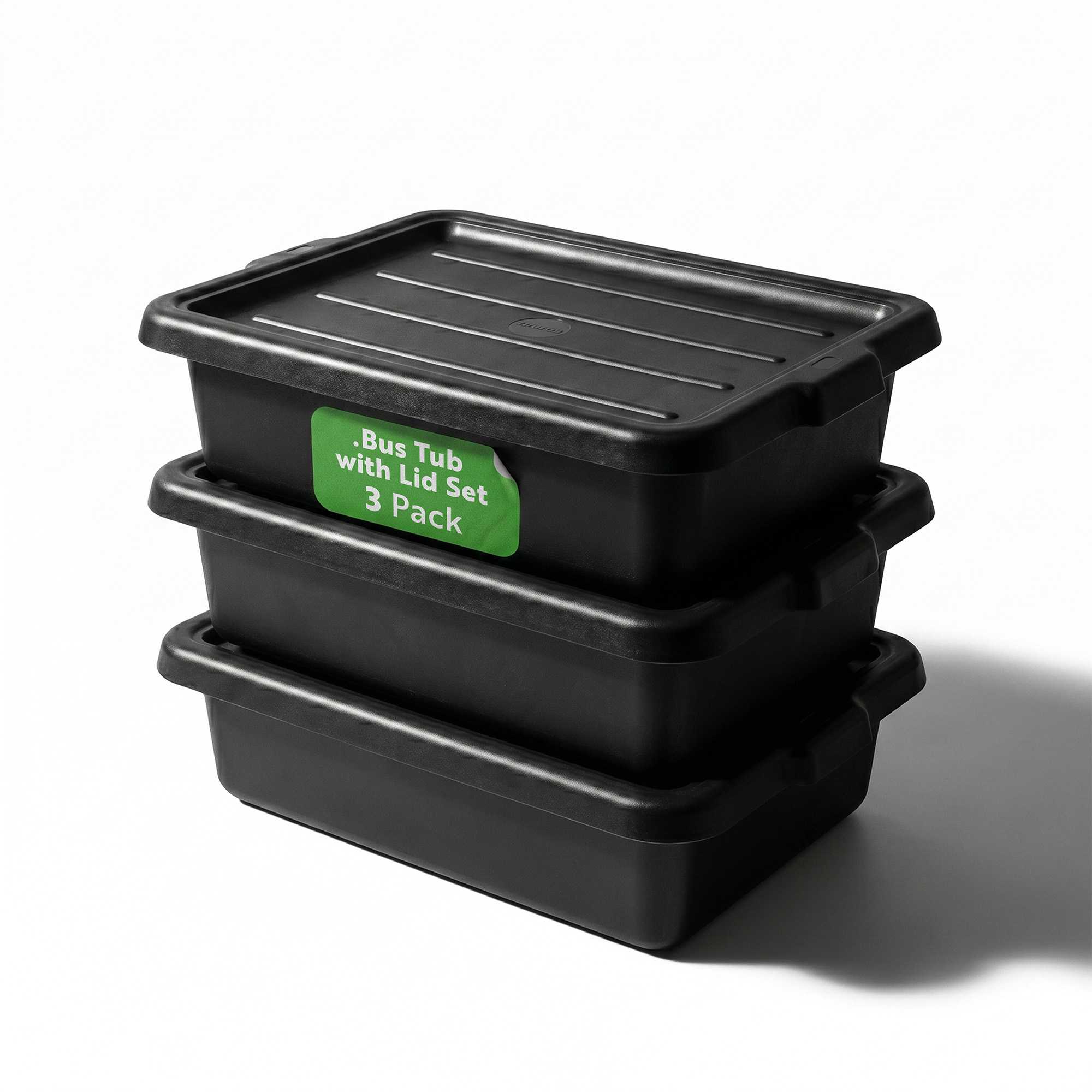 RW Clean 2-Piece Black Plastic Bus Tub And Lid Set - Easy Grip - 3 count box