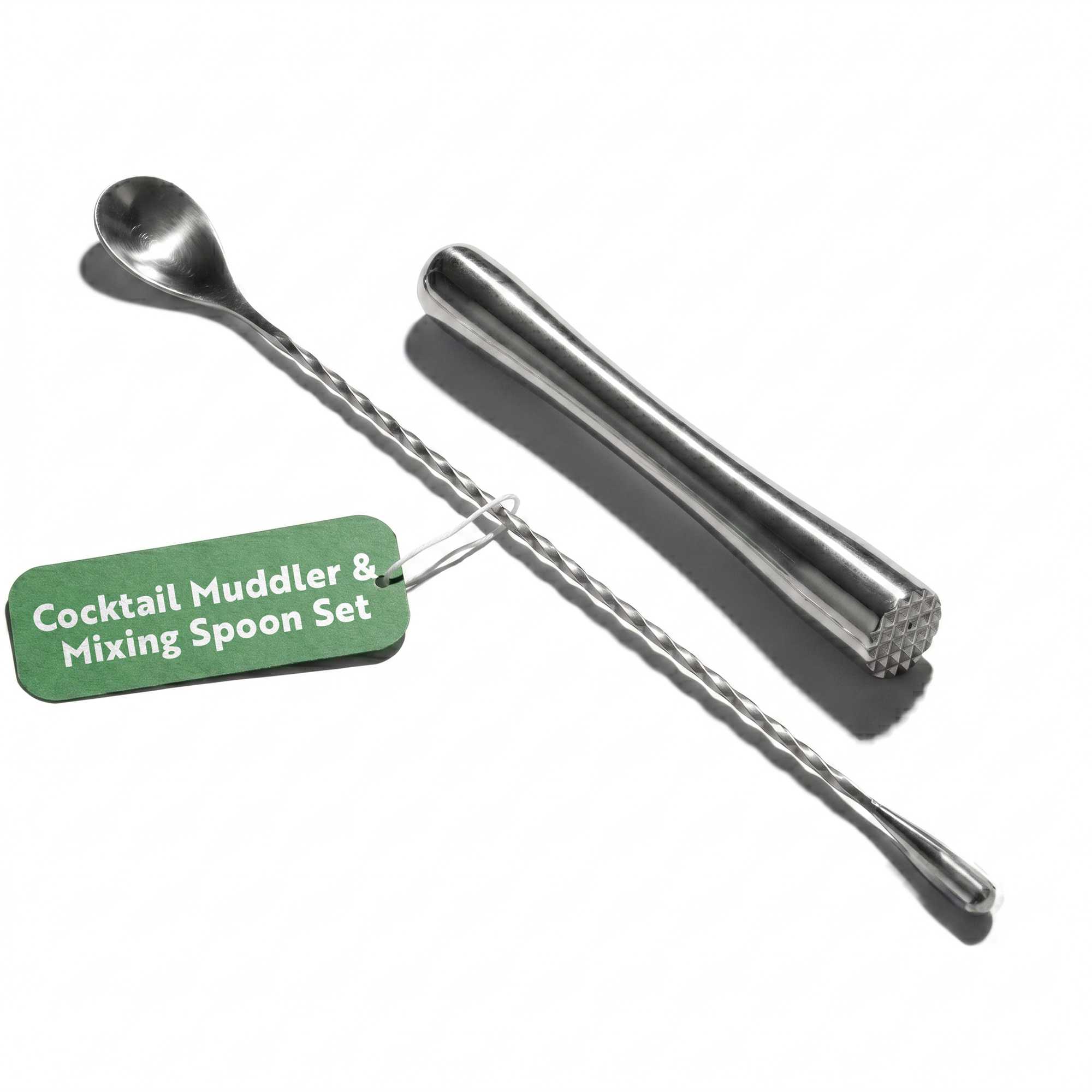 Bar Lux 2-Piece Stainless Steel Muddler And Mixing Spoon Set - 1 count box