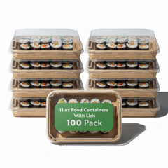 Matsuri Vision 11 oz Rectangle Kraft Paper Sushi Container - with Clear PET Lid - 7 1/4