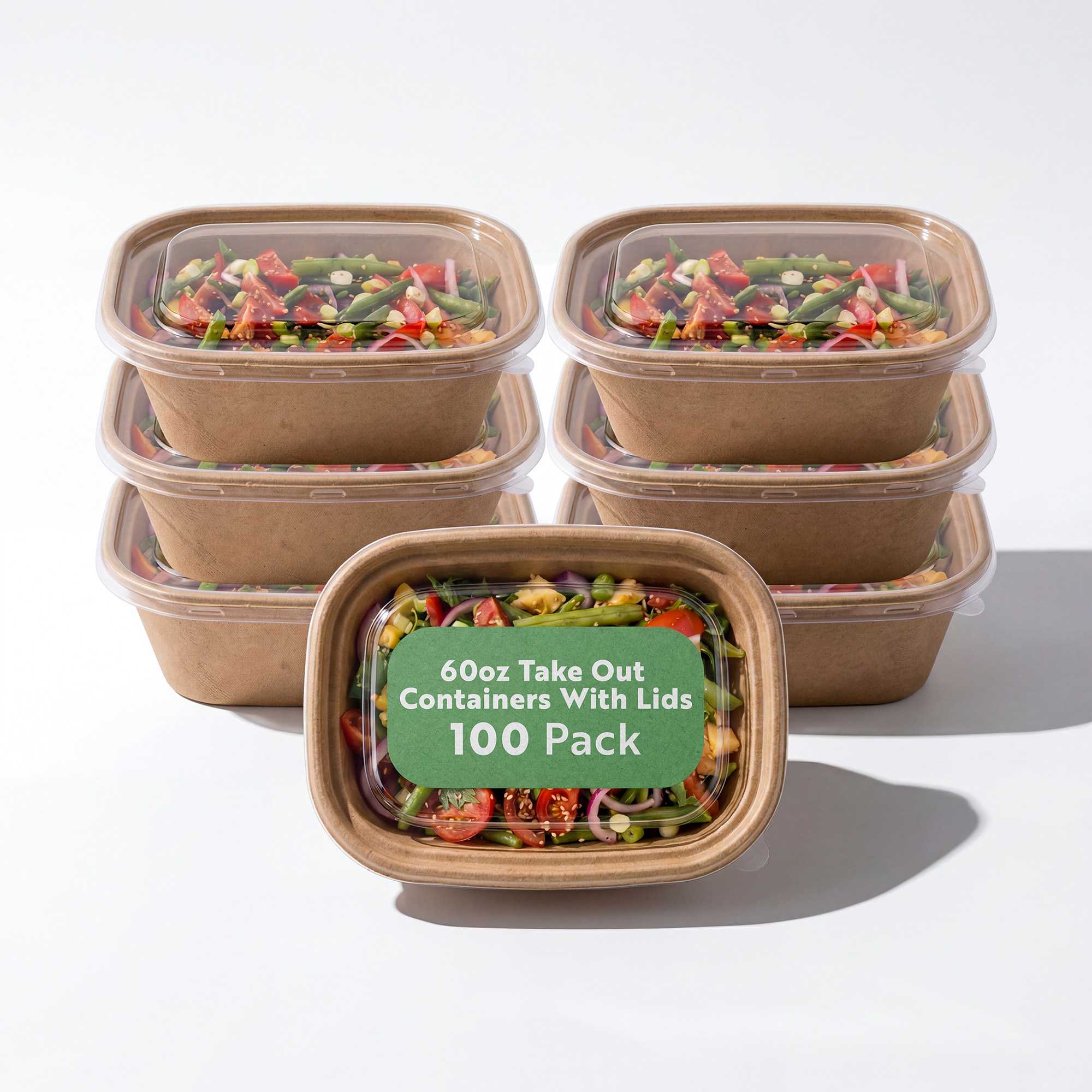 Pulp Tek 60 oz Rectangle Bagasse Container - with Clear PET Lid - 9" x 7 1/4" x 3" - 100 count box