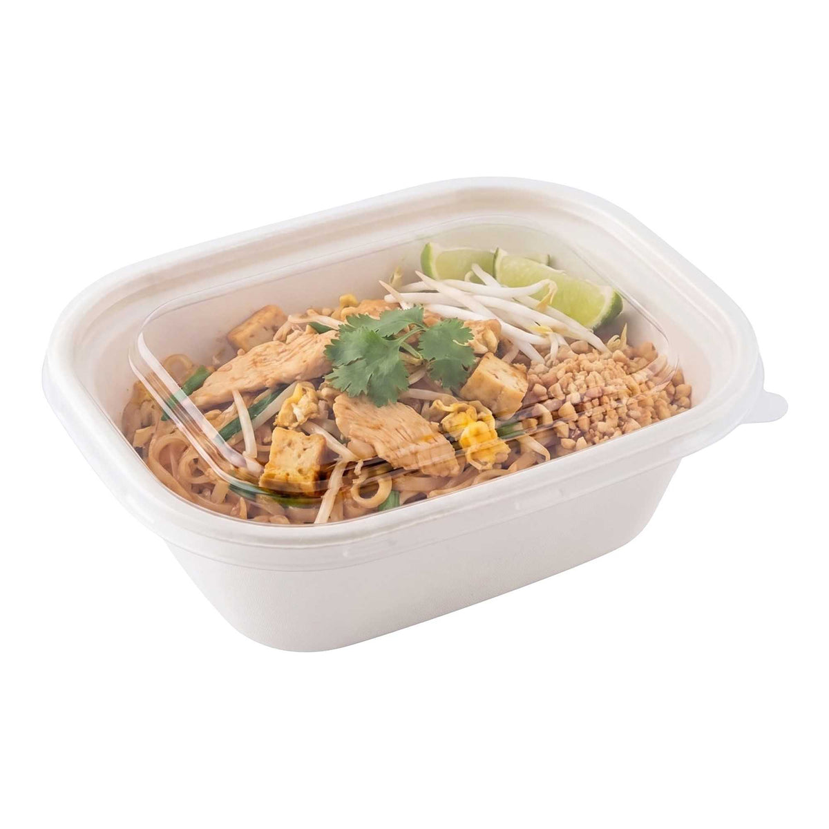 Pulp Tek 60 oz Rectangle Bagasse Container - with Clear PET Lid - 9" x 7 1/4" x 3" - 100 count box