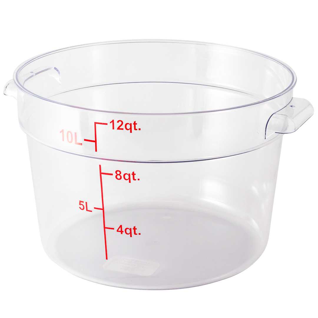 Met Lux 12 qt Round Clear Plastic Food Storage Container - with Red Volume Markers and Lid - 12 1/4" x 12 1/4" x 8"- 1 count box