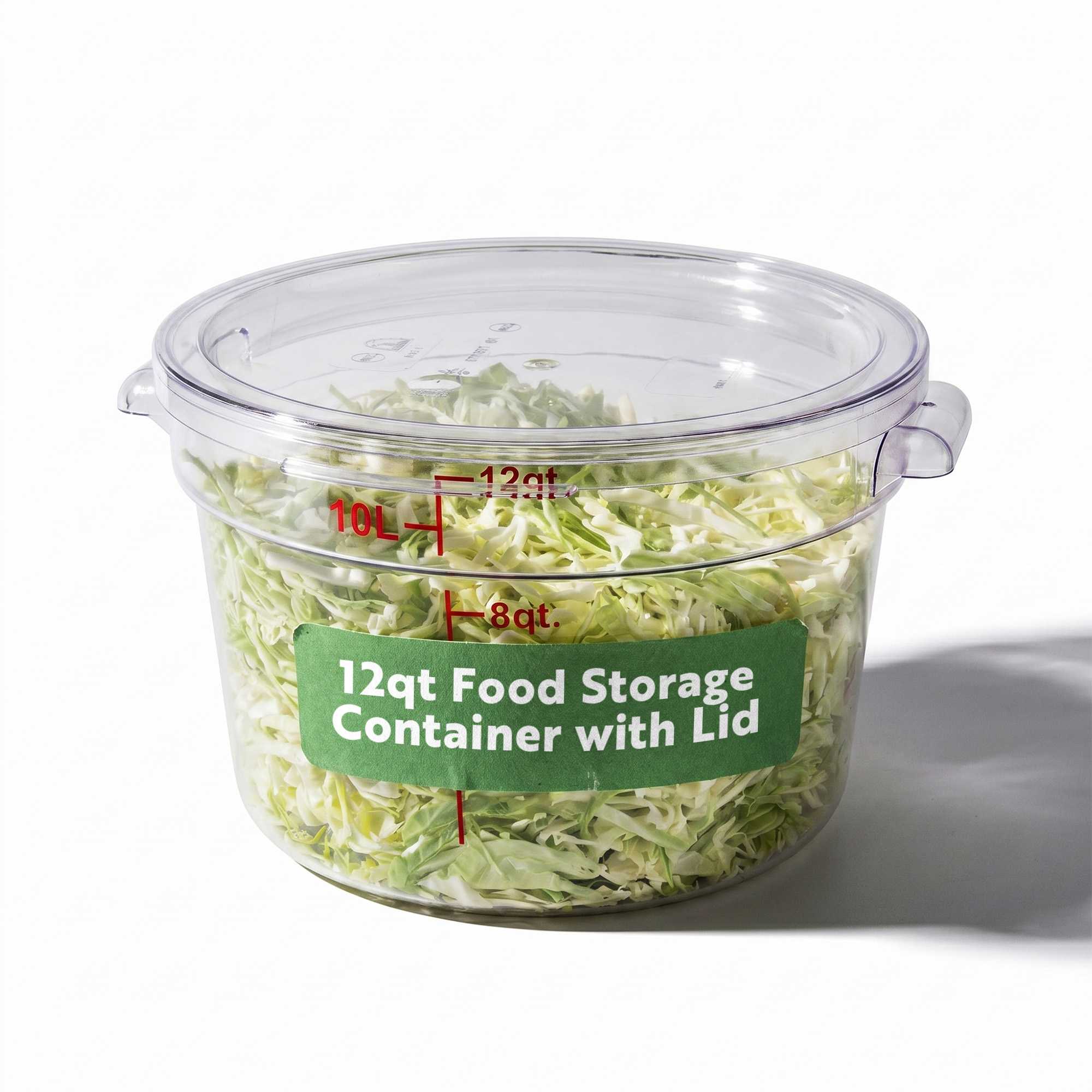 Met Lux 12 qt Round Clear Plastic Food Storage Container - with Red Volume Markers and Lid - 12 1/4" x 12 1/4" x 8"- 1 count box