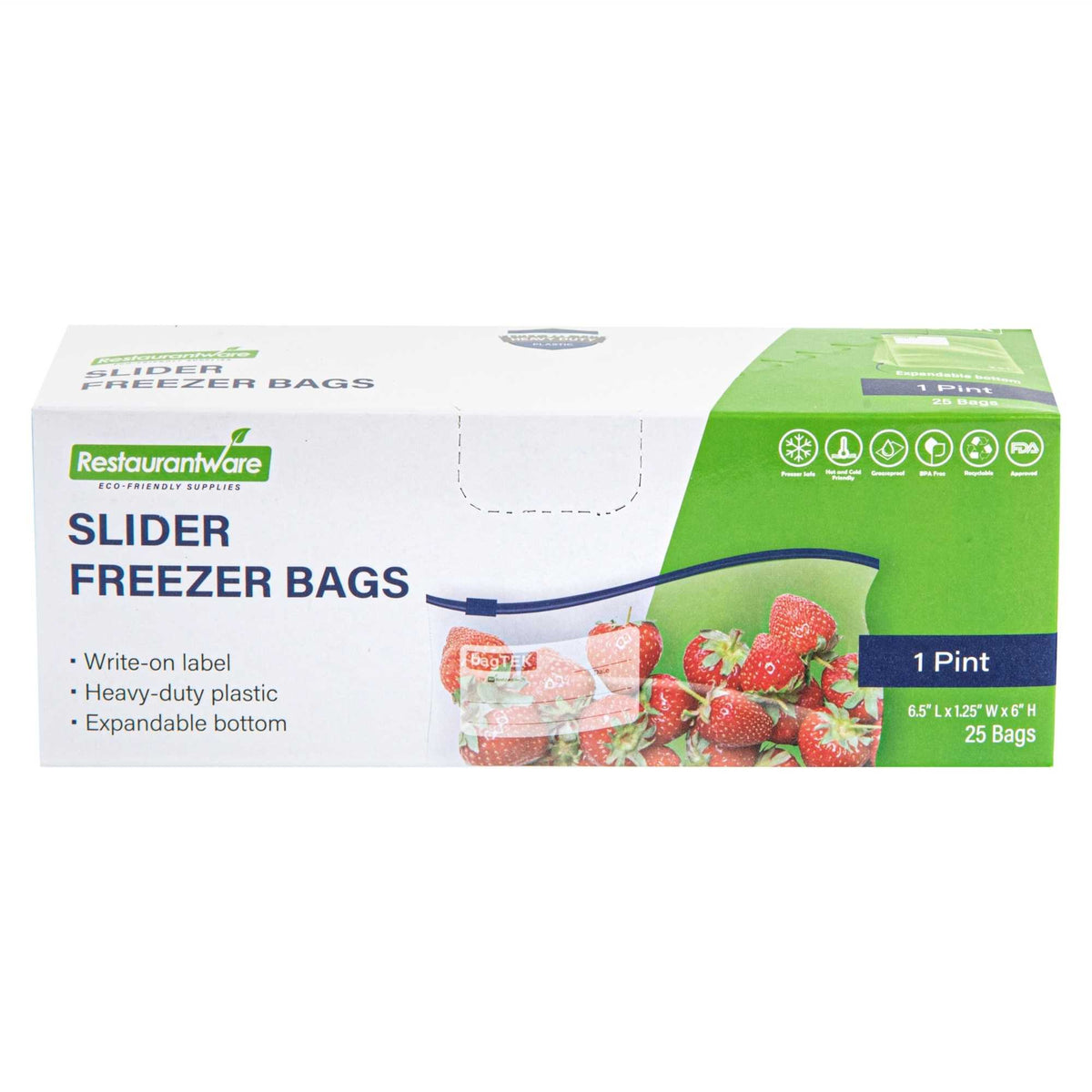 Bag Tek Clear Plastic Slider Freezer Bag - 2 gal, 1 gal, 1 qt and 1 Pint Sizes - 100 count box