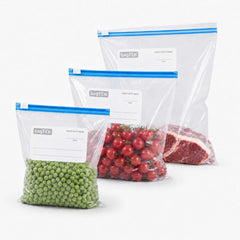 Bag Tek 3-Piece Clear Plastic Freezer Bag Set - Double Zipper, Write-on Label, 2 gal, 1 gal & 1 qt Sizes - 25 count box