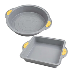 Pastry Tek 2-Piece Gray Silicone Cake Pan Set - Square, Round - Non-Stick, with Handles - 1 count box