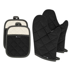 RW Threads 2-Piece Black Cotton Oven Mitt & Pot Holder Set - Flame Retardant - 2 count box