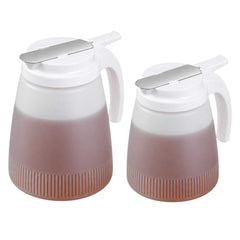 Chef 101 2-Piece White Plastic All Purpose / Syrup Dispenser Set - 32 oz and 48 oz, Screw-Top Lid, Easy-Grip Handle - 1 count box