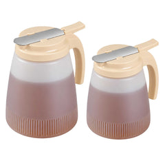 Chef 101 2-Piece Beige Plastic All Purpose / Syrup Dispenser Set - 32 oz and 48 oz, Screw-Top Lid, Easy-Grip Handle - 1 count box