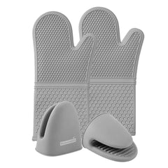 Comfy Grip Gray Silicone 4-Piece Oven Mitt and Mini Pot Holder Set - Heat-Resistant - 1 count box