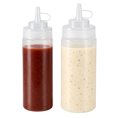 Sauce Tek 2-Piece Clear Plastic Squeeze Bottle Set - 12 oz and 16 oz, With Cap, Wide Mouth - 1 count box