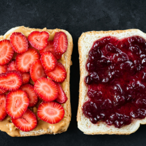 Two toasts with alternative butter spreads