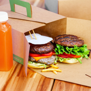 Burgers in lunch box with handle