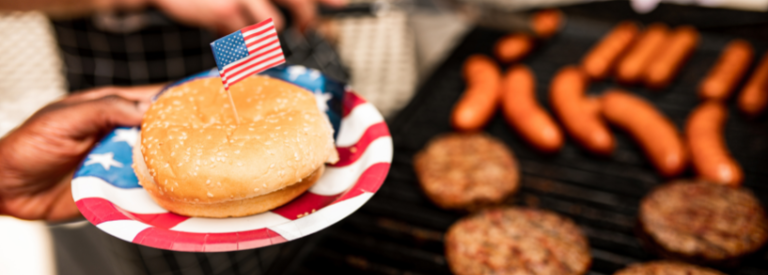 american flag toothpick on hamburger bun