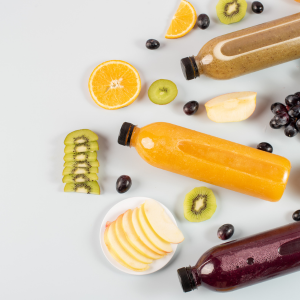 Juice bottlews laid out