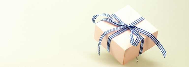 gift box with blue ribbon