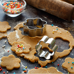 cookie dough cut with cookie cutters