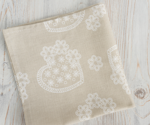 linen napkin with hearts and flowers