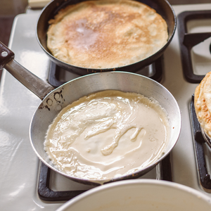 Pancakes in frying pan