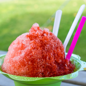 red shaved ice in green cup