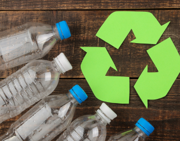 Plastic bottles with recycling symbol