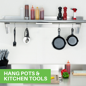 Kitchen Tek 430 Stainless Steel Wall Mounted Pot Rack - with Shelf, 18  Galvanized Hooks - 12 x 48 - 1 count box