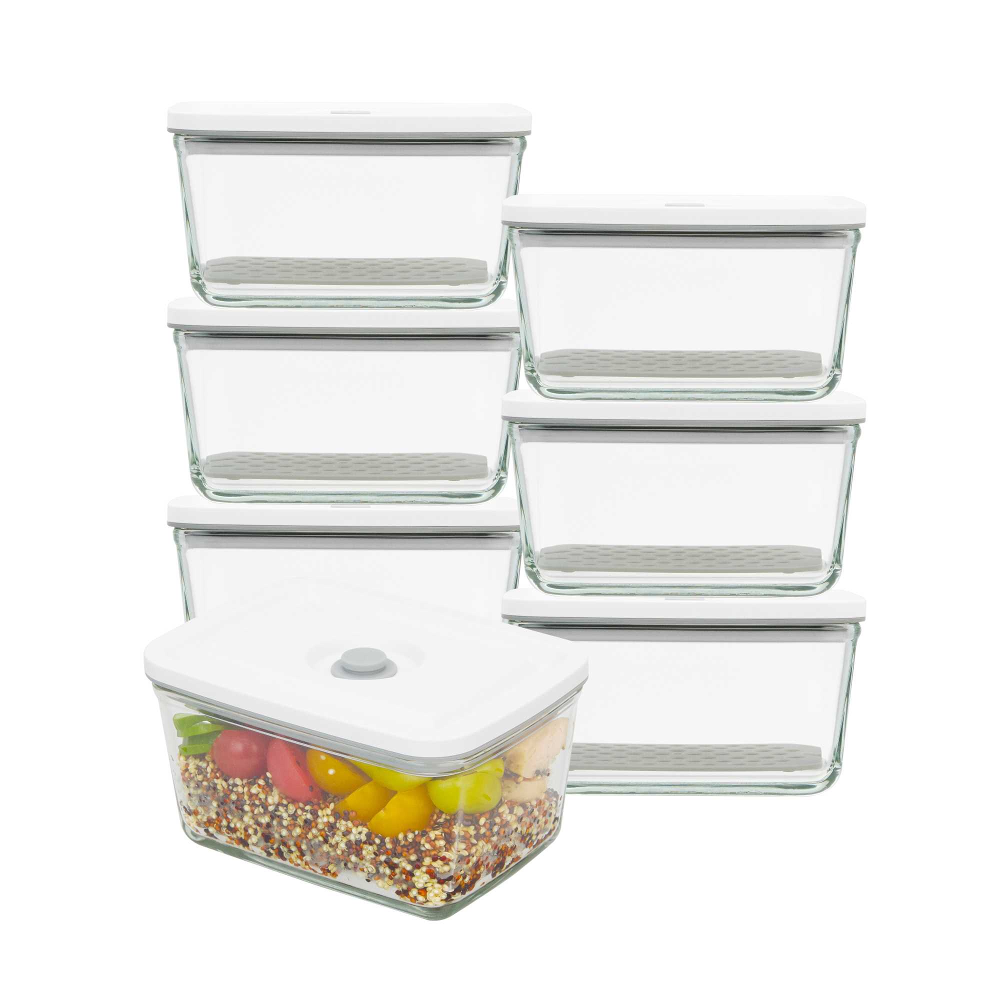 Fresh Hero 20 oz Rectangle Glass Vacuum Food Storage Containers - BPA-Free - 12 count box