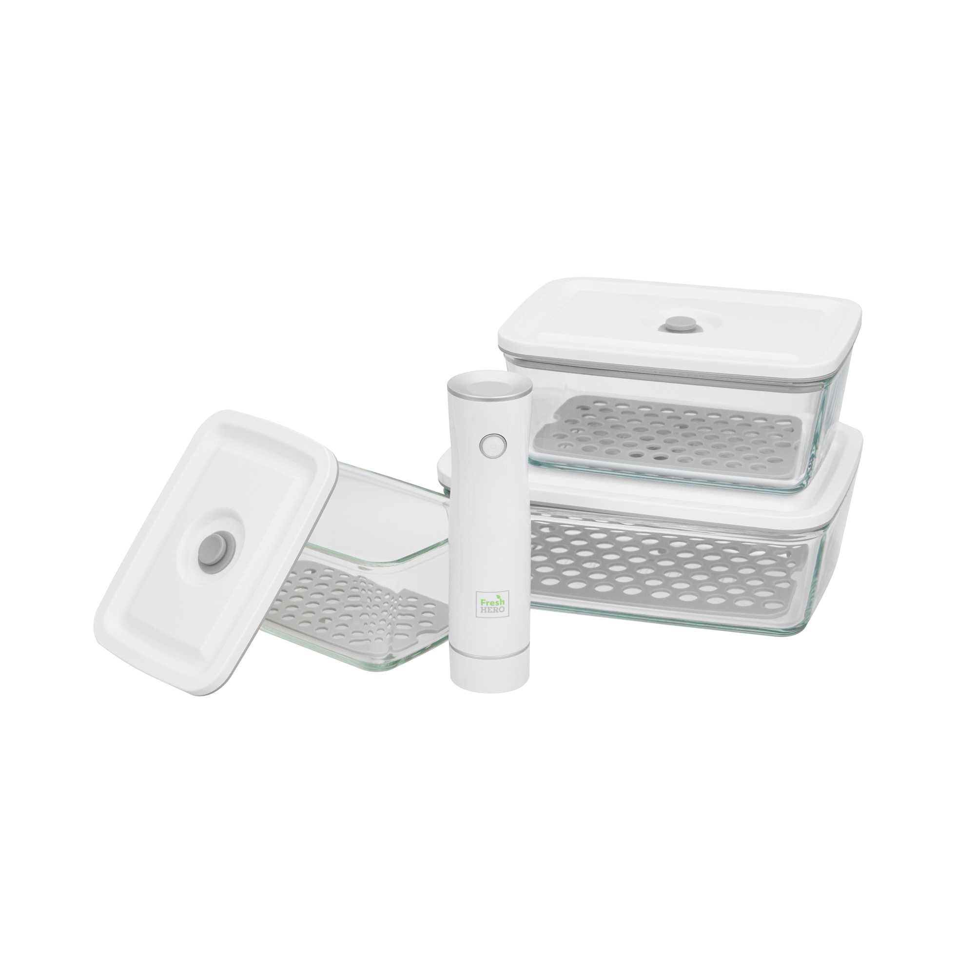 Fresh Hero Vacuum Food Storage Container Set - with Handheld Sealer Pump, BPA-Free - 4 count box