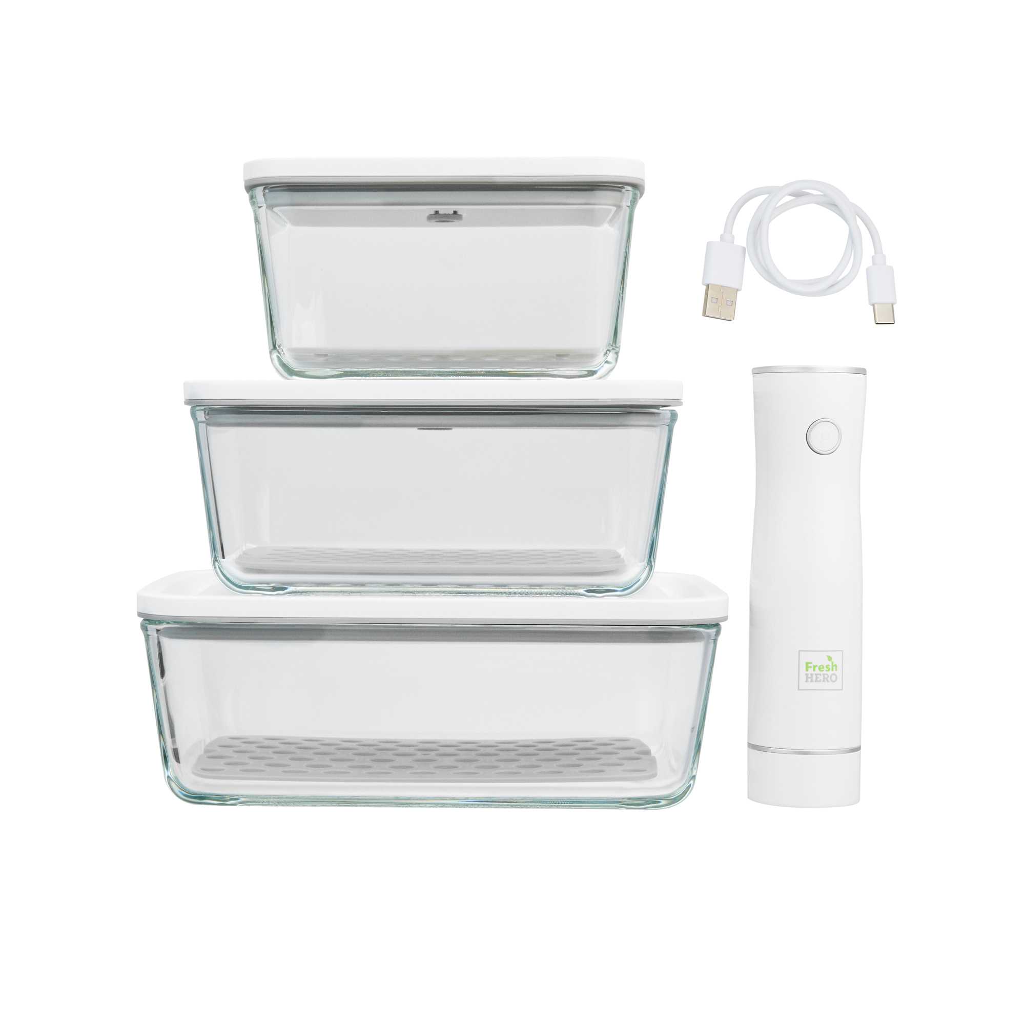 Fresh Hero Vacuum Food Storage Container Set - with Handheld Sealer Pump, BPA-Free - 4 count box