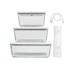 Fresh Hero Vacuum Food Storage Container Set - with Handheld Sealer Pump, BPA-Free - 4 count box