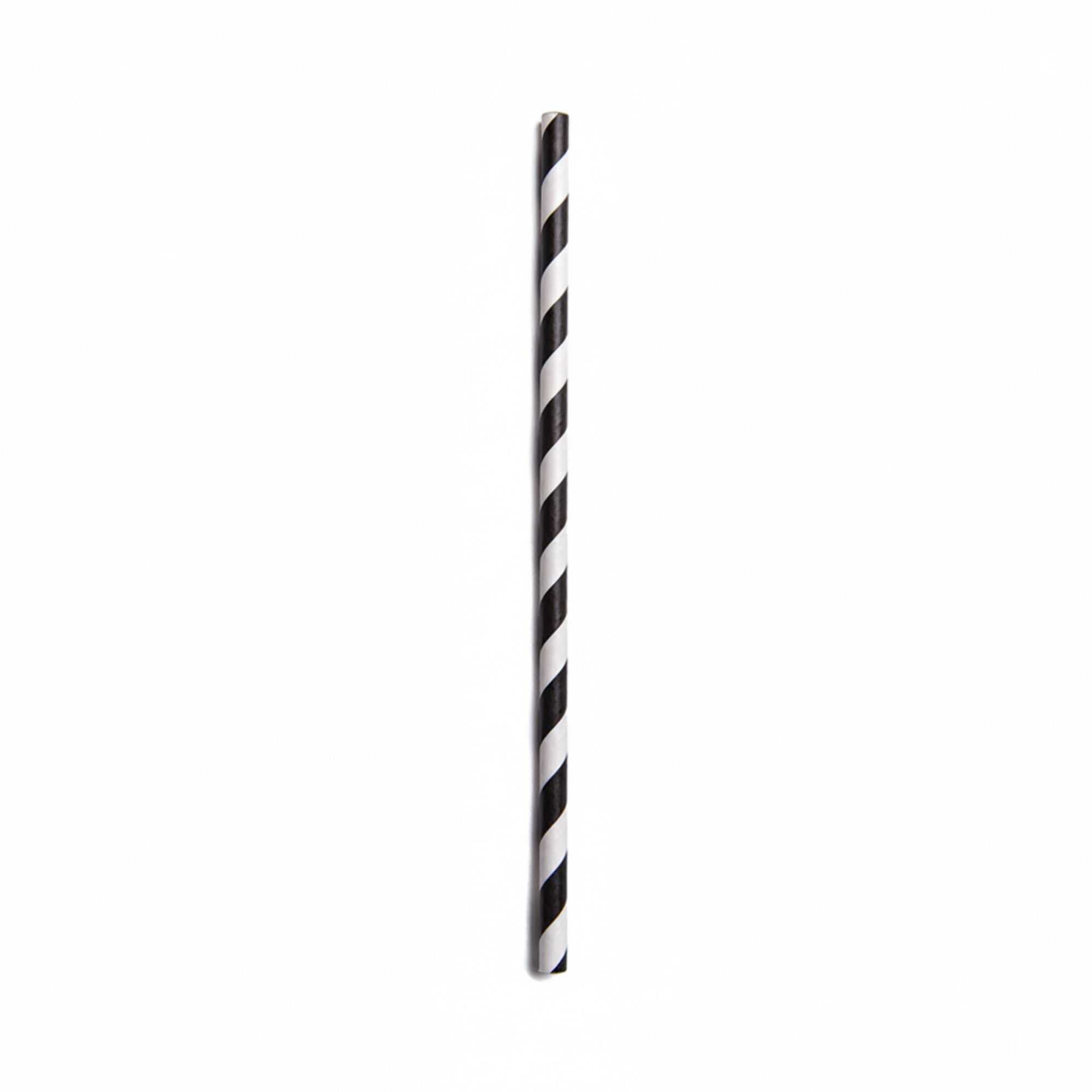 Bev Tek Black Paper Straw - Stripe, Biodegradable, 6mm - 7 3/4" - 25 count box
